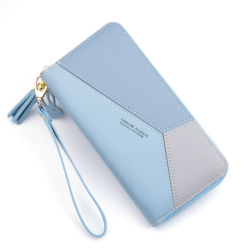 New ladies wallet clutch bag female long section Korean zipper contrast color tassel large capacity wallet mobile phone bag Featured Image