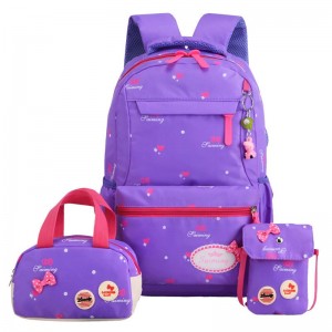 Korean style fashion three-piece princess schoolbag for elementary and middle school students cartoon ridge relief shoulder bag large capacity backpack