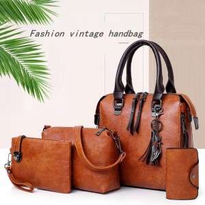 New ladies fashion trend pendant retro handbag urban leisure solid color four-piece bag
