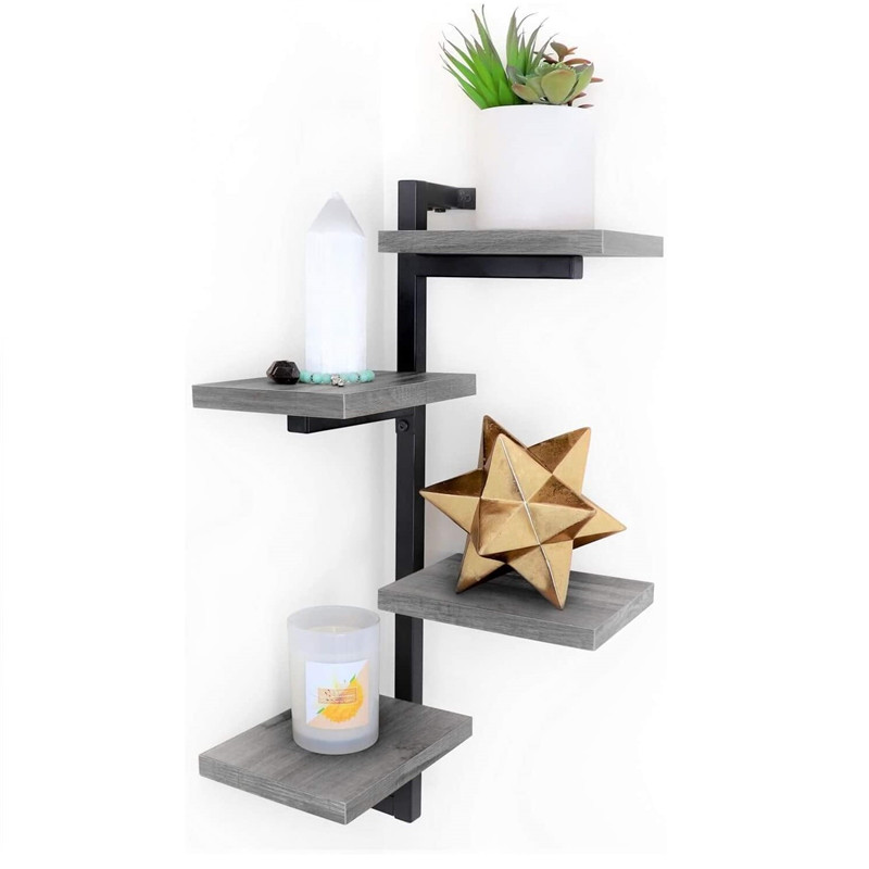 Grey Wall Mounted Corner Shelf with Four Arms-1