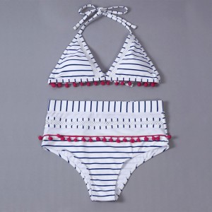 Women’s High Waisted Bikini Set Halter Straps Swimsuits Tassel Trim Bathing Suits Two Pieces Swimwear