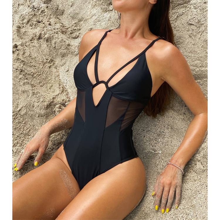 Wholesale Teen Swimwear Factory - Wholesale cross back sexy one piece black swimsuit with mesh fabric – Stamgon