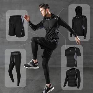5pcs Men’s Workout Clothes Outfit Fitness Apparel Gym Outdoor Running Compression Pants Shirt Top Long Sleeve Jacket