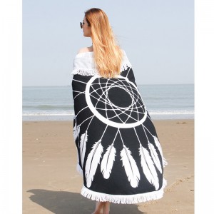 150CM Microfiber Round Tassel Beach Towel Blanket Customized Printed Quick-drying Sand free Shawl Beach Mat Yoga Mat