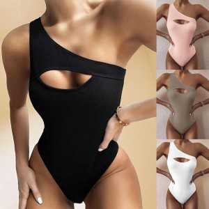 One shoulder sexy women 2022 one piece black female swimsuit