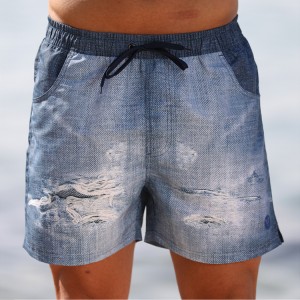 Stamgon denim drawstring swim trunks Mens surfing borad shorts with pockets