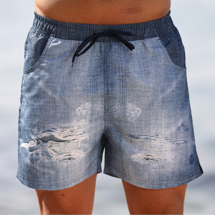 OEM Mens Beach Trunks - Stamgon denim drawstring swim trunks Mens surfing borad shorts with pockets – Stamgon