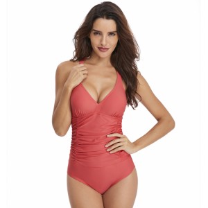 Tummy Control Swimwear Halter One Piece Swimsuit Ruched Padded Bathing Suits for Women