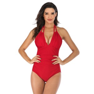 Women’s Halter Push up One Piece Swimsuits Backless Monokini Ruched Tummy Control Bathing Suits Plus Size Swimwear