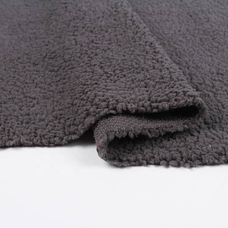 Tessuto in pile per giacca sherpa calda in poliestere lavorato a maglia su un lato grigio Drak