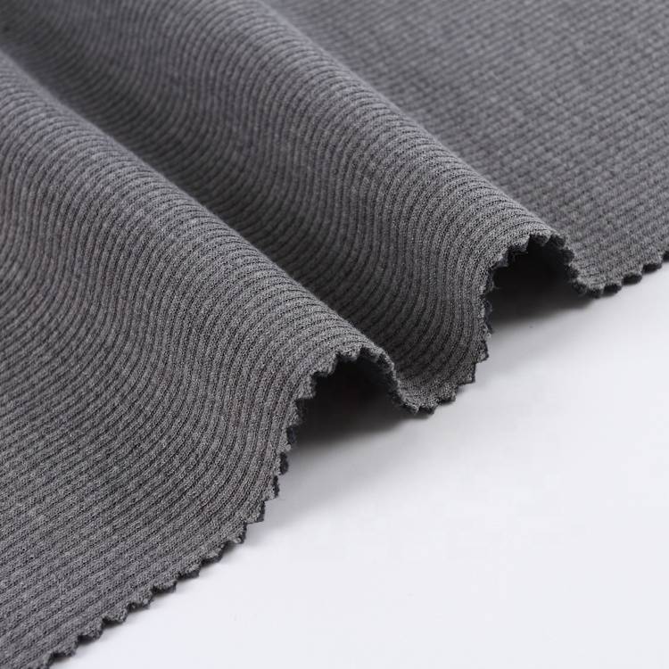 2020 bag-ong disenyo nga gray nga yano nga hilo nga tinina nga TR rib knitted fabric para sa bisti