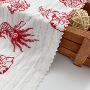 စိတ်ကြိုက်ပုံစံ 92% polyester 8% spandex 8*2 နံရိုးထည် အထည်ချုပ်အတွက် ရိုက်နှိပ်ထားသော ချည်နံရိုးထည်