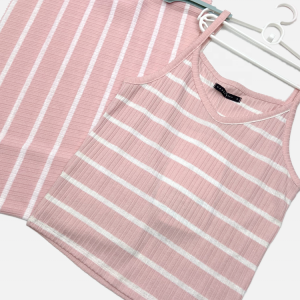 Chaleco suave e cómodo de poliéster rayón spandex tecido de punto rosa teñido a rayas tecido acanalado para bebés