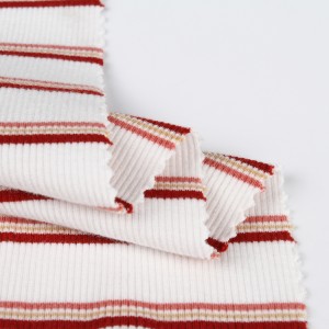 Nrov textiles kev cai rayon elastic yarn dyed 2 * 2 kab txaij tav knit npuag rau ris tsho hauv qab