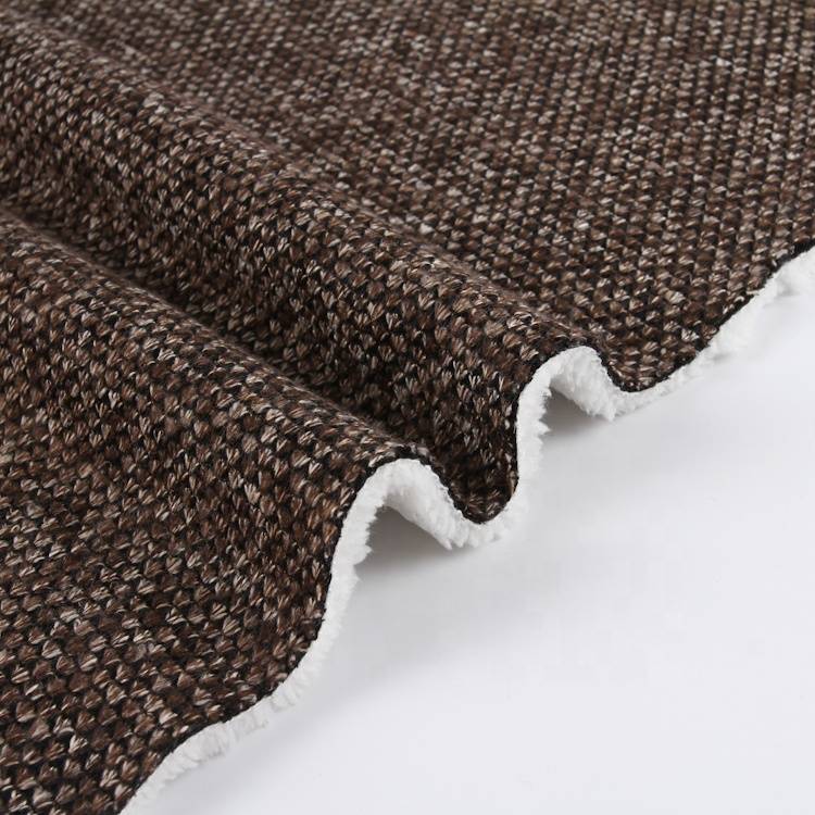 Tissu sherpa lié hacci à trame tricotée de conception fantaisie en poly marron jacquard