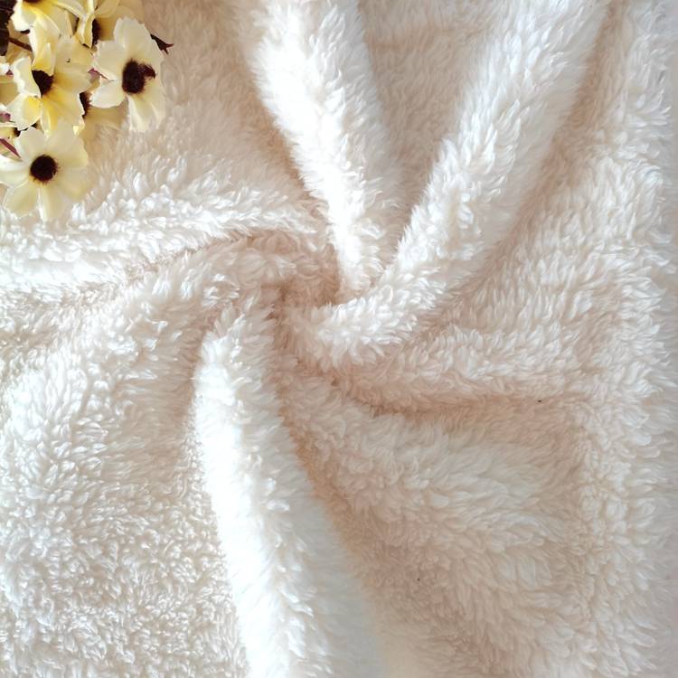 ຂາຍຮ້ອນ 100 polyester knitted ສອງຂ້າງ sherpa fleece fabric ສໍາລັບລະດູຫນາວ jacket ອົບອຸ່ນ
