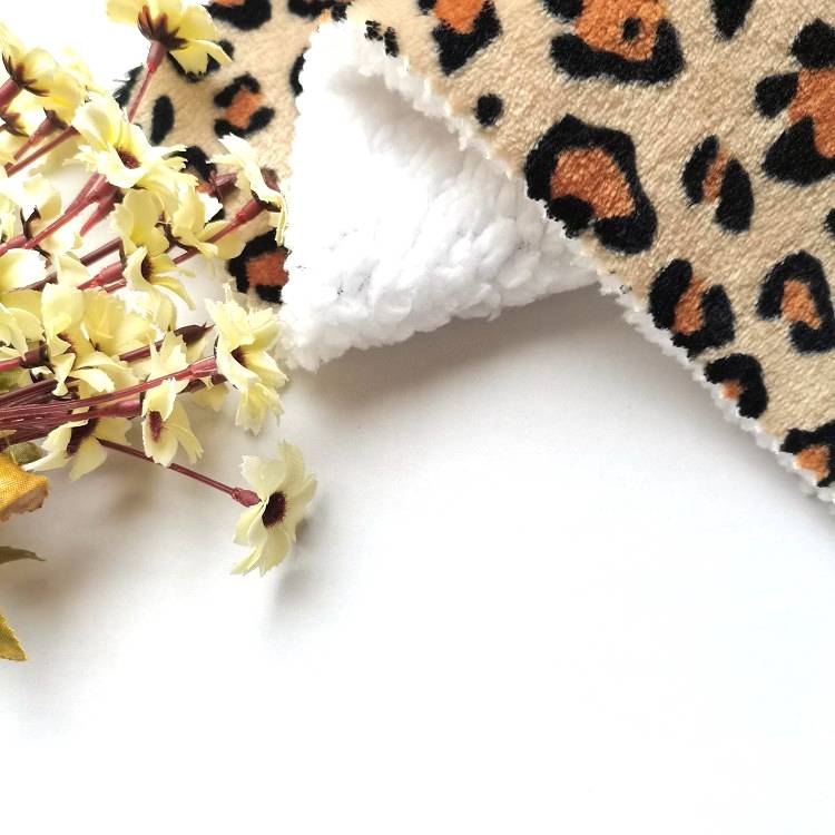 leopard print patroan flanel fleece backing mei sherpa fleece bonded stof foar Christmas