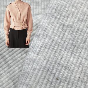 کارڈیگن سویٹر کے لیے آرام دہ چھونے والا 330GSM اسٹریچڈ کاٹن پالئیےسٹر بنا ہوا 2×2 پسلی والا کپڑا