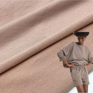 စက်ရုံမှပြန်လည်အသုံးပြုထားသော polyester rayon သည် hoodies အတွက် spandex french terry fabric သေးငယ်သောကွင်းဆက်ထိုးပြီး