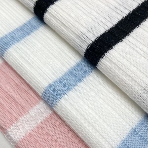 Pehmeä mukava liivi polyesteri viskoos spandex pinkki neulelanka värjätty raidallinen ribbine kangas vauvan lapsille