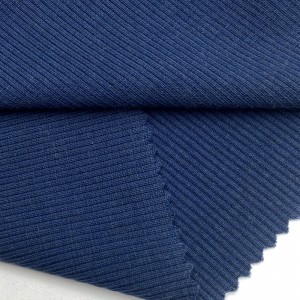 कार्डिगन स्वेटरसाठी आरामदायी टचिंग 330GSM स्ट्रेच्ड कॉटन पॉलिस्टर विणलेले 2×2 रिब फॅब्रिक