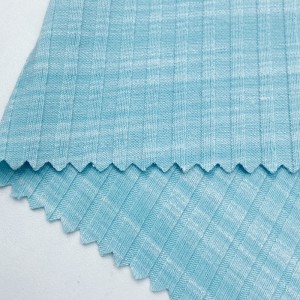 ម៉ូដថ្មី rayon polyester stretch 30s sky blue space dyed 6*4 knit TR ribbed fabric for lady camisole