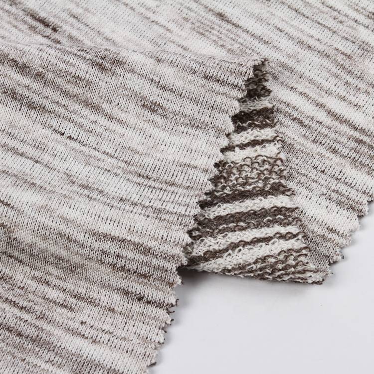 Feme e fana ka moralo o mocha RCT weft knitted rayon cotton polyester slub french terry fabric