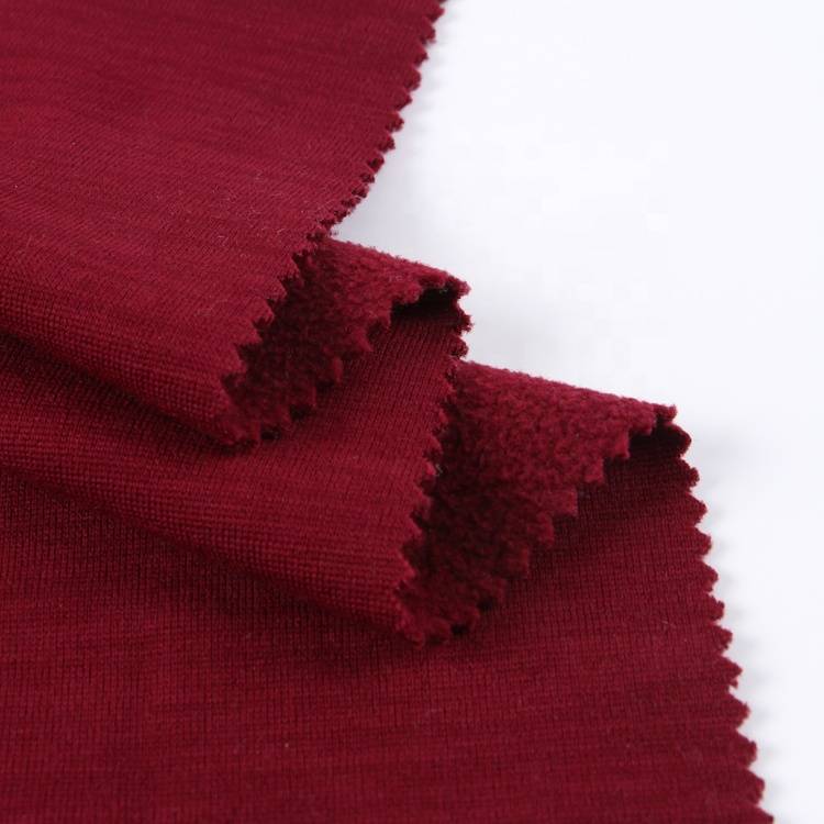 Burgundy red cationic yarn space dye one side brush micro polar fleece fabric