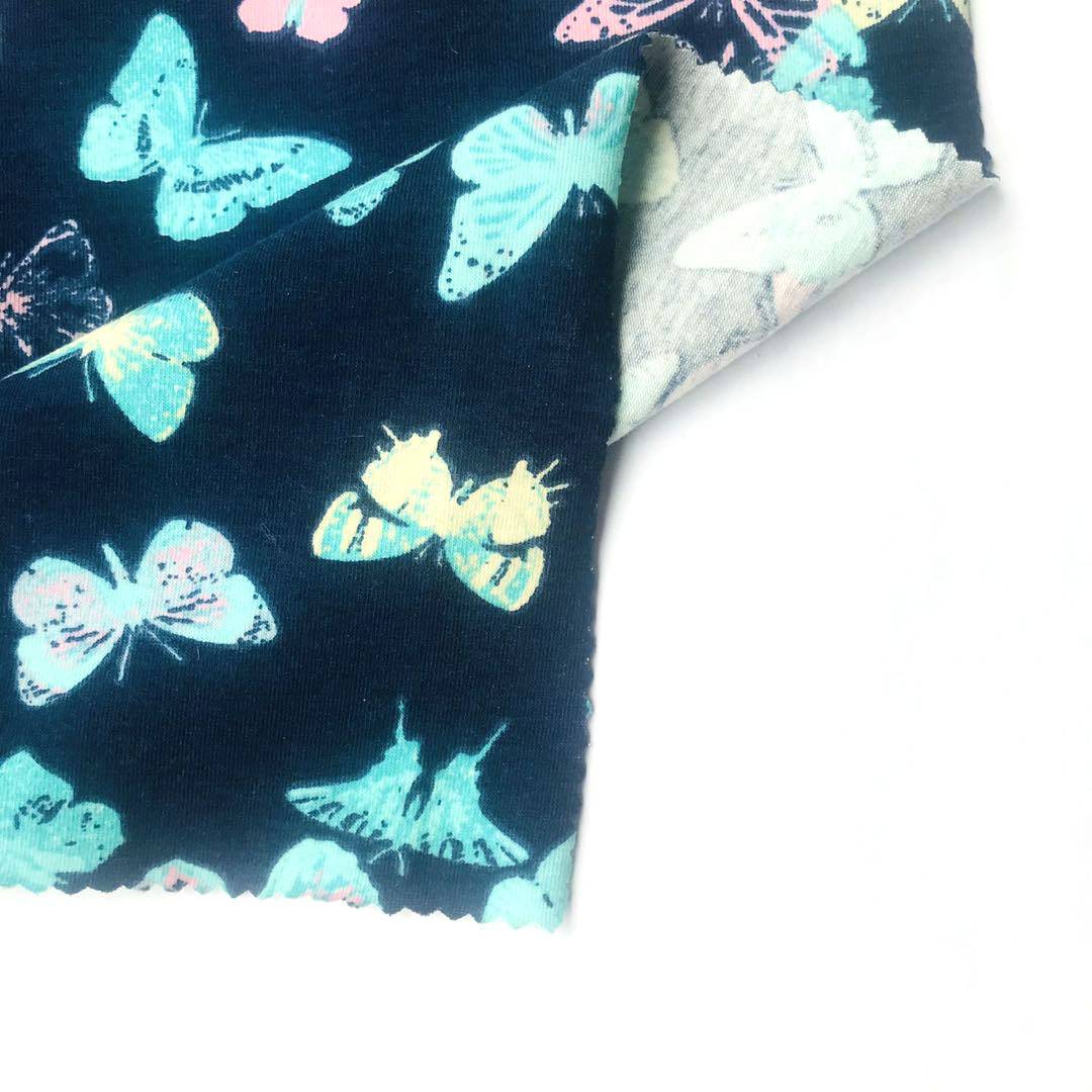 Hot sade Rayon Spandex Printed Knit Jersey Fabric kanggo Garments