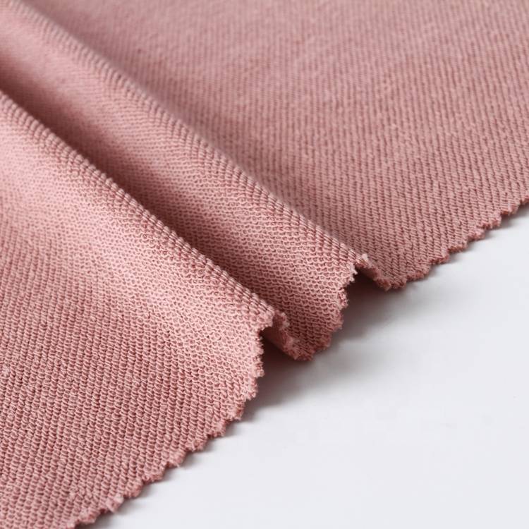 pasgemaakte verskaffer gewone pienk polyester katoen franse terry gebreide stof vir kledingstuk