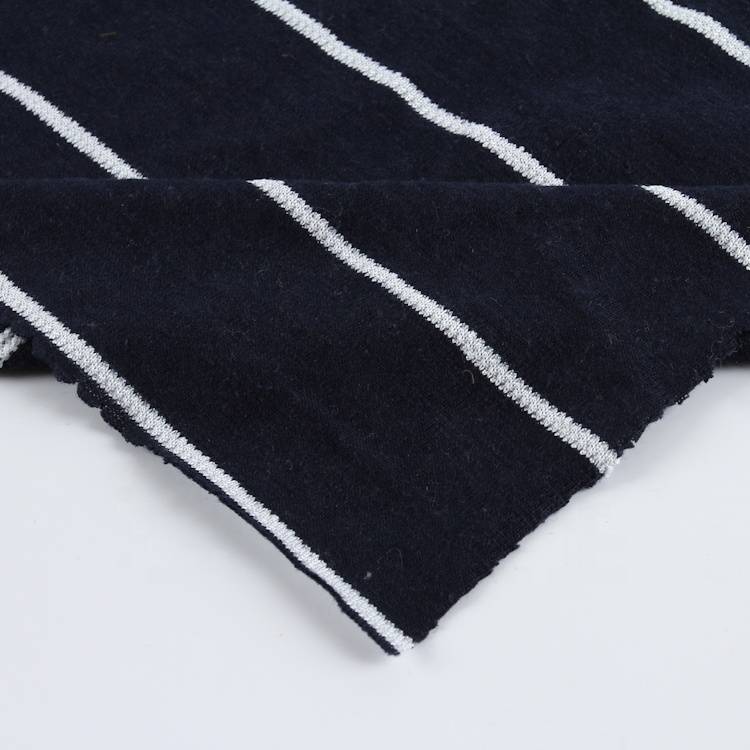 Produsen khusus garis polos dicelup jersey tunggal katun polyester kain rajutan kanggo garmen