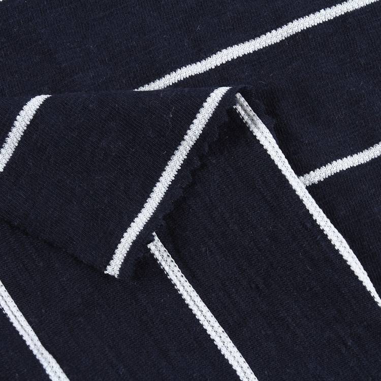 Kwaliteit Chinese produkte katoen polyester streep enkel trui gebreide stof vir t-hemp
