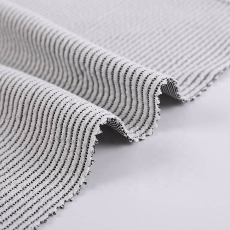 sikat nga disenyo nga hilo nga tinina nga rayon polyester rib stripe jacquard jersey knitted fabric
