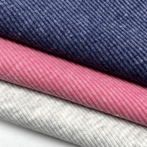 Komfortabelt rørende 330GSM stretchet bomull polyester strikket 2×2 ribbet stoff for cardigan genser