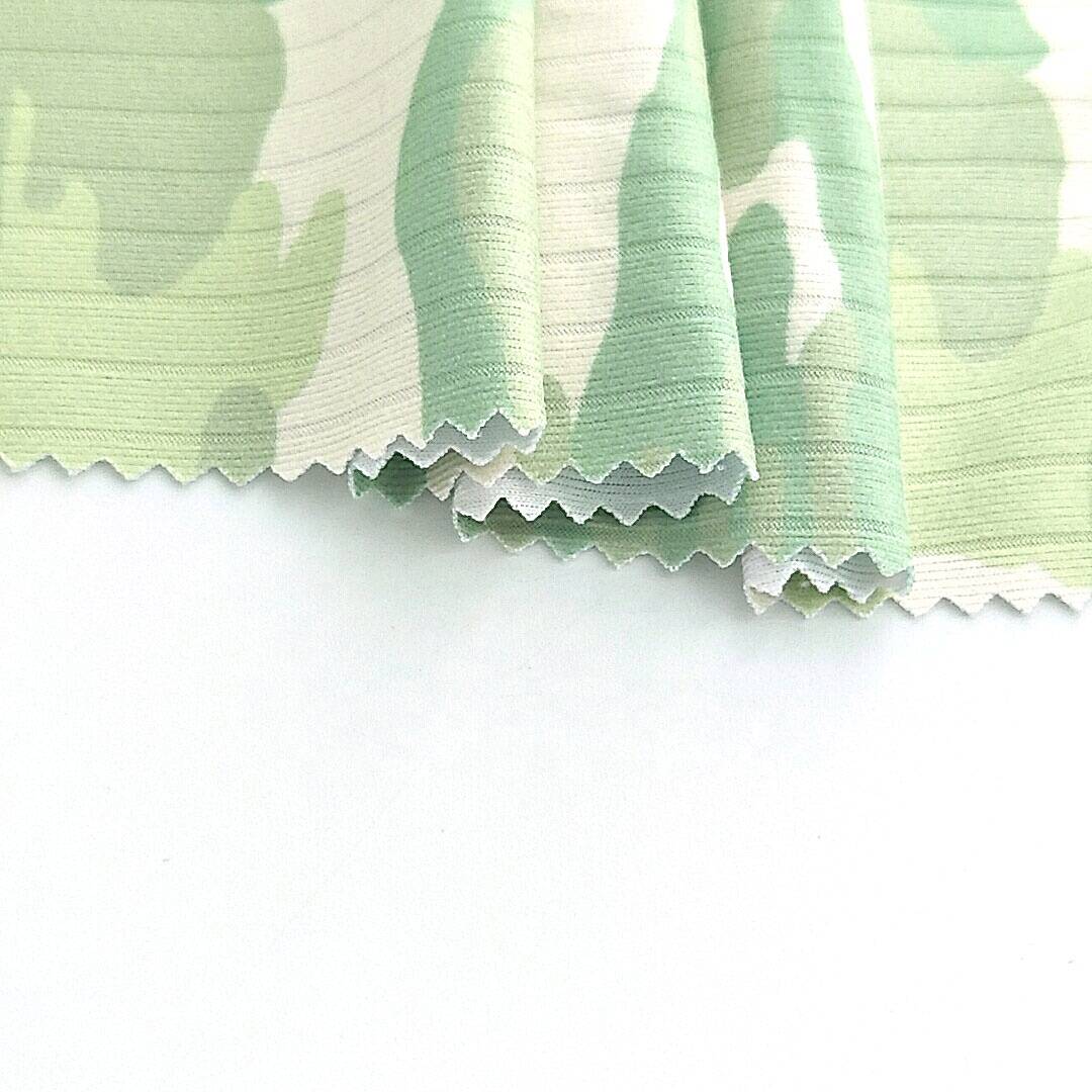 Tissu tricoté côtelé à rayures imprimées camouflage, fabricant chinois