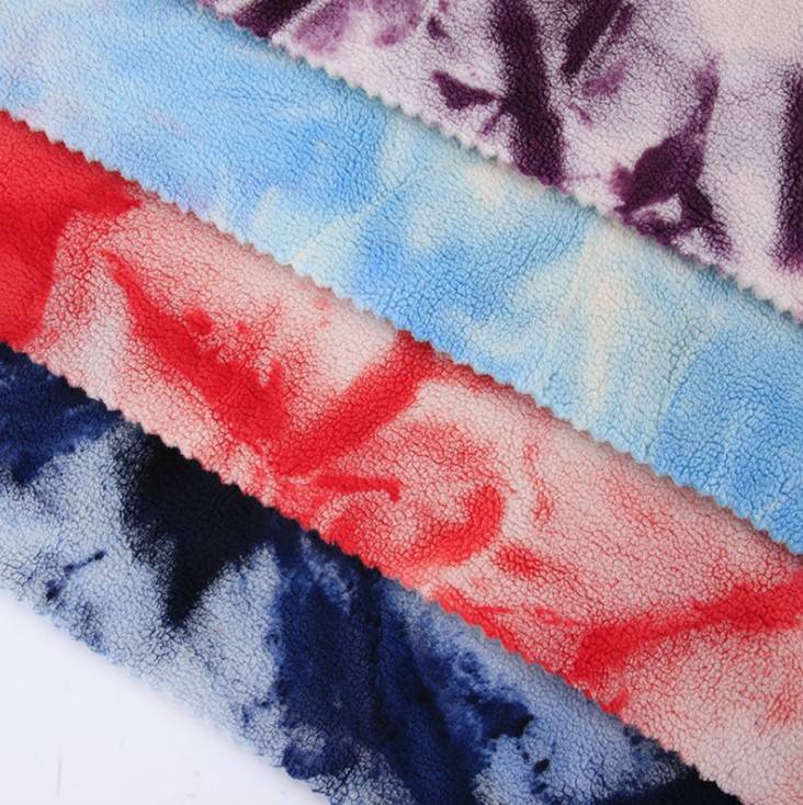 fashion design tie dyed sherpa fleece polyester fabric