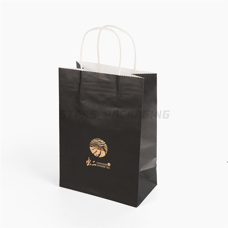 Black Twisted Handle Paper Bags with Foiled Logo