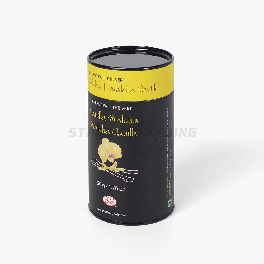 Custom Printed Round Tea Packaging Paper Tube with Metal Lid