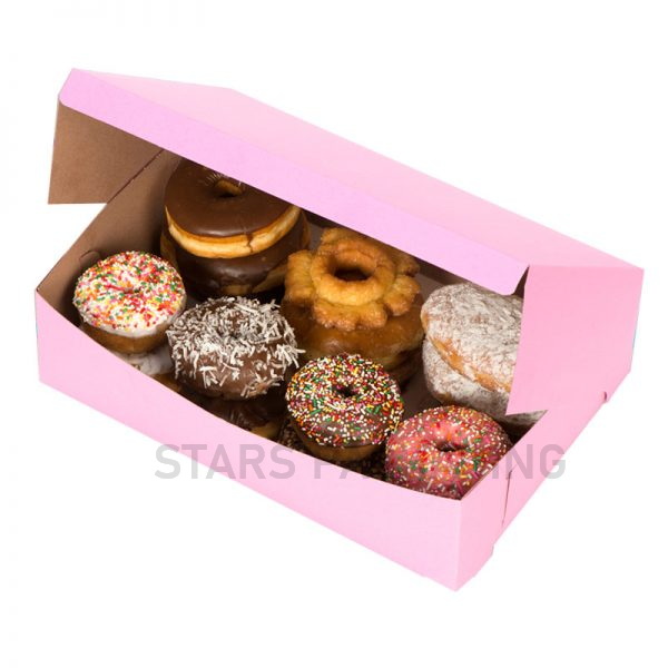 Custom Auto-folding Baking Packaging Pink Donut Box for Pastry and Bread