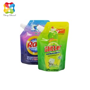 Imballaggio di detergente per lavanderia laminatu in plastica per stampa persunalizata cù beccu