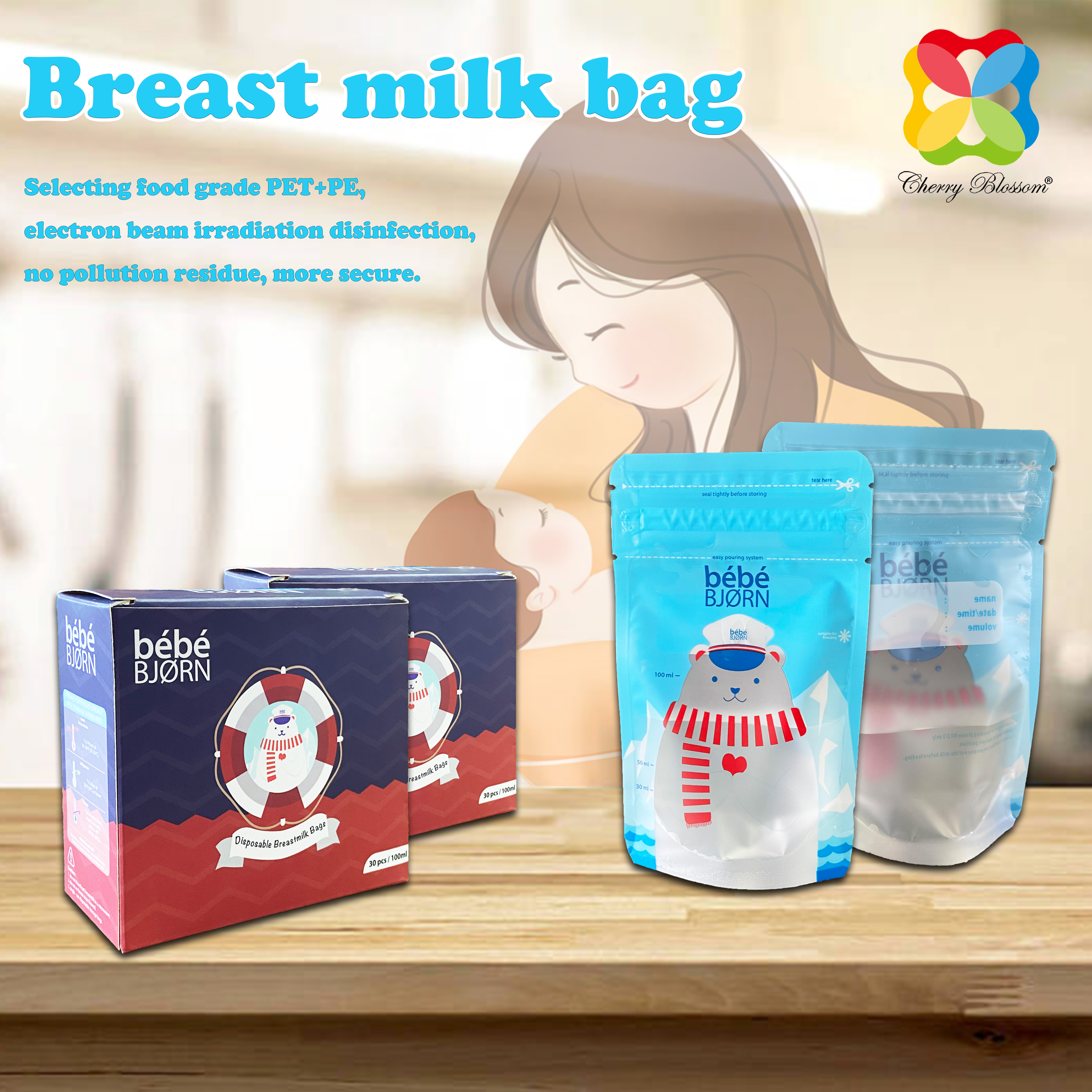 Сумка для грудного молока Одноразова сумка для грудного молока PET+LDPE Стоячий пакет для грудного молока