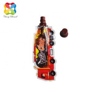 Custom Shape Bus Shaped High Barrier Chocolate Cream Food Packaging Pouch With Spout
