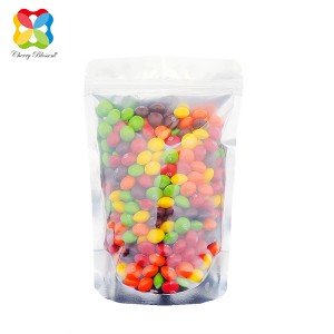 Custom Holographic Aluminum Foil Front Clear Snack Popcorn Stand Up Zip Pouch Bag Transparent