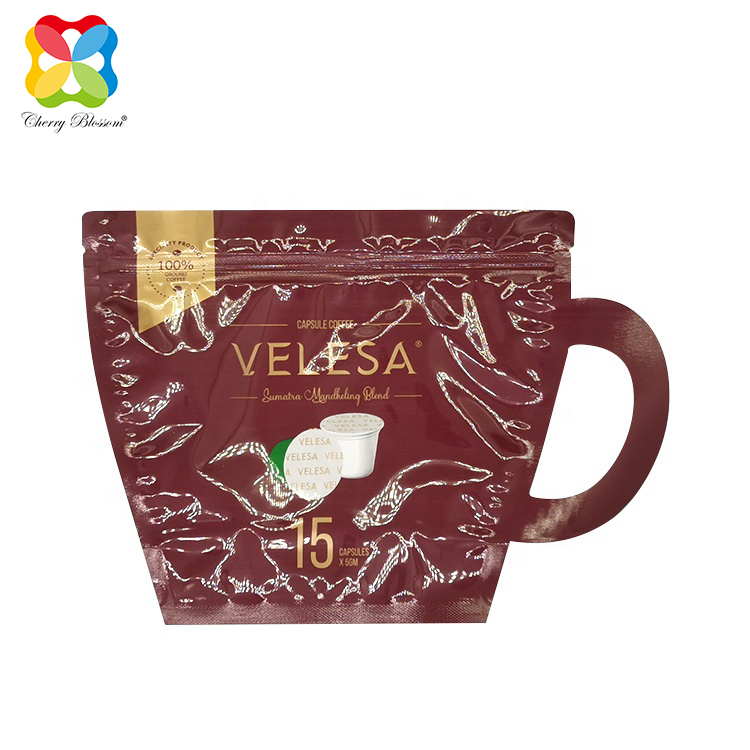 Customized printed laminated coffee packaging bags shaped bags coffee shaped packaging bags
