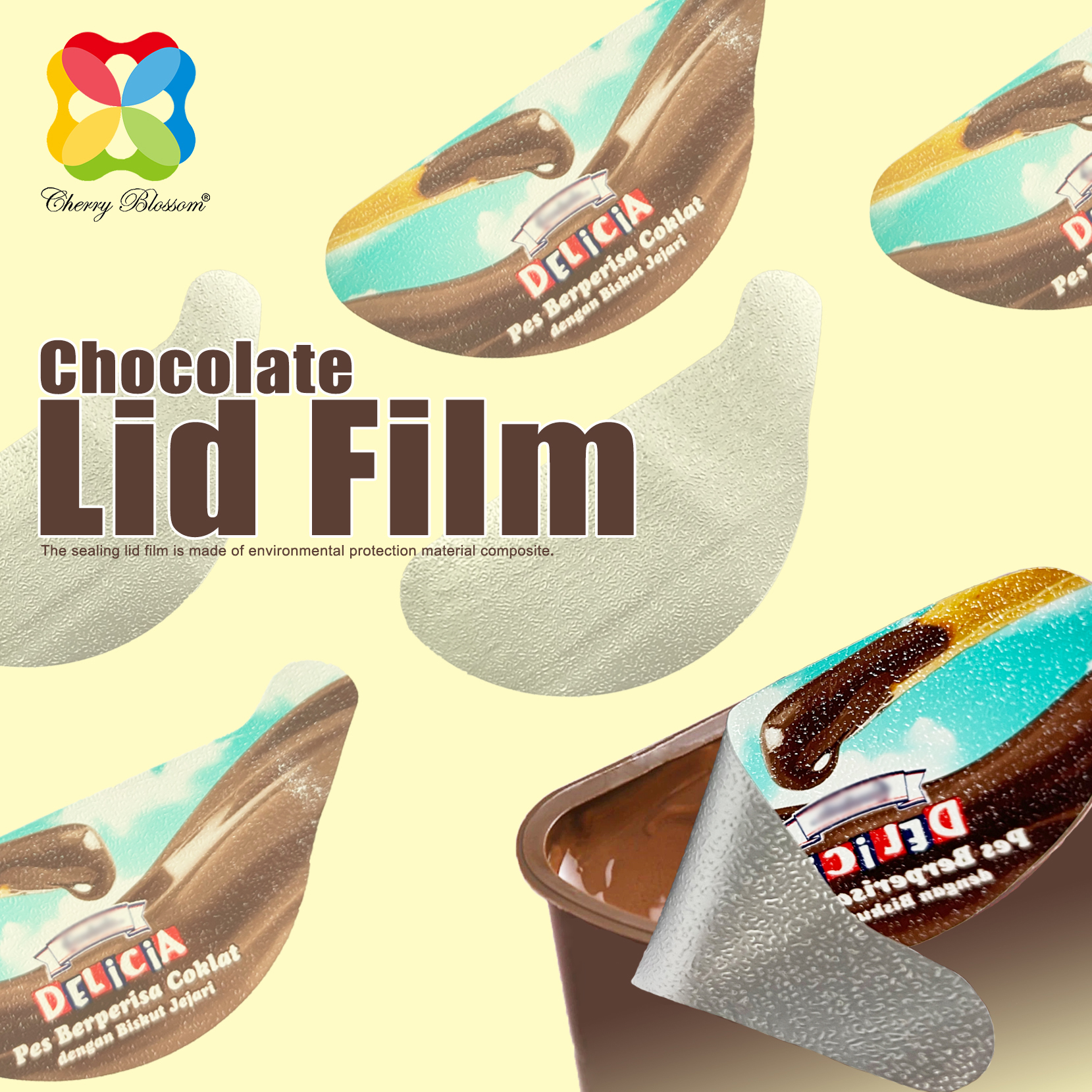 Impresión personalizada de embalaje de aperitivos, sellado de galletas de chocolate, película de tapa