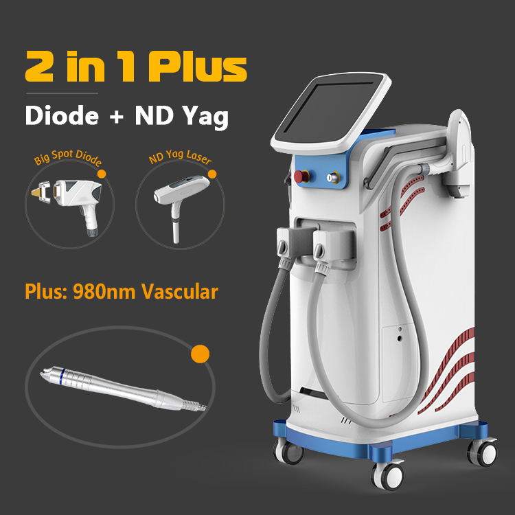 Best Sell Diode Laser+ND YAG+980nm 3 Handles Multifunction Laser Tattoo Removal Beauty Machine for Salon Clinic
