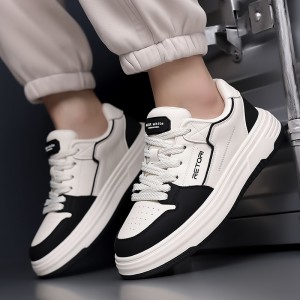 Stylish Black and White Lace-up Sport Walking Shoes For All-day Comfort