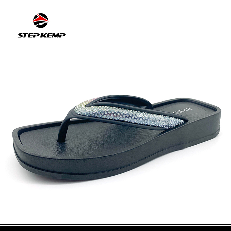 New Summer PVC Flip-Flops with Flat Non-Slip and Soft Bottom Crystal Upper Slipper