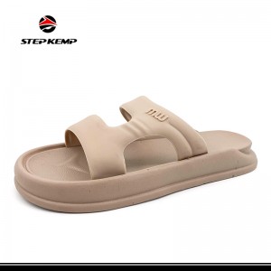Ladies Double Straps Flat Slide Sandals PVC Summer Bathroom Slippers