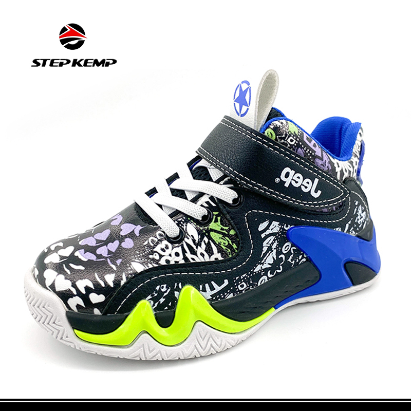 Zarok Kids Sport Running PU Upper Printing Outsole Sneaker Basketball Shoes
